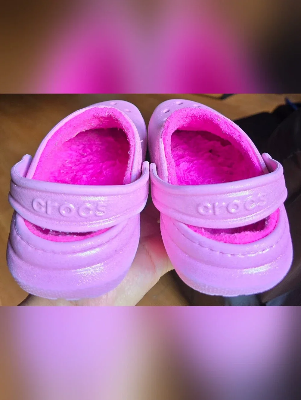 Sz 3 Little Girl's CROCS CLASSIC LINED Pink Glitter Comfort Clogs